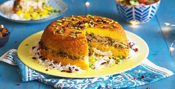 ته چین مرغ و قارچ با پلوپز