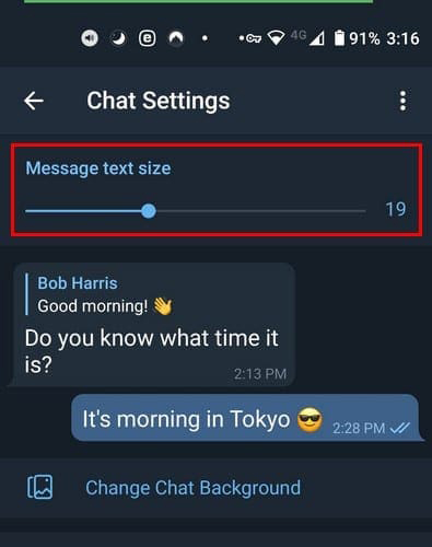 تنظیمات فونت تلگرام