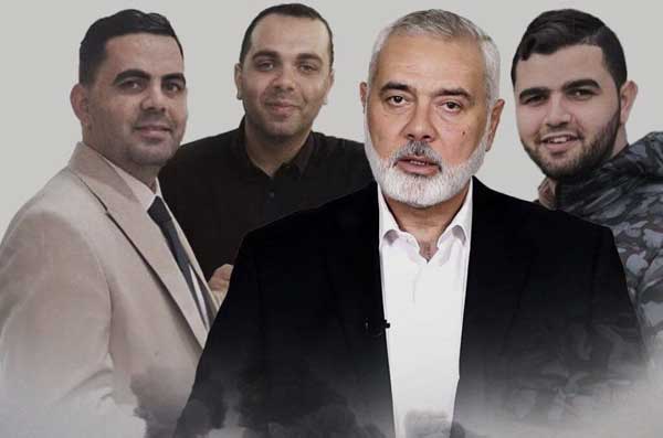 تصویری دیده نشده از شهید اسماعیل هنیه در کنار سه فرزند شهیدش 