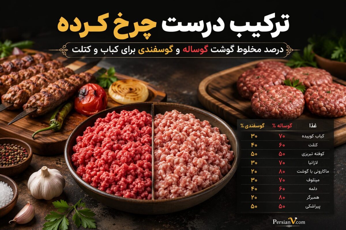 ترکیب درست چرخکرده ؛ راهنمای کامل درصد مخلوط گوشت‌ها برای هر غذا