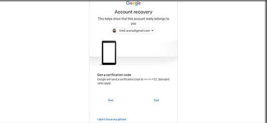 صفحه مشخصات شماره یافتن مجدد رمز عبور Gmail
