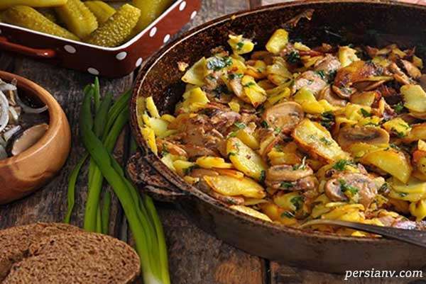 خوراک گوشت و سیب زمینی در فر
