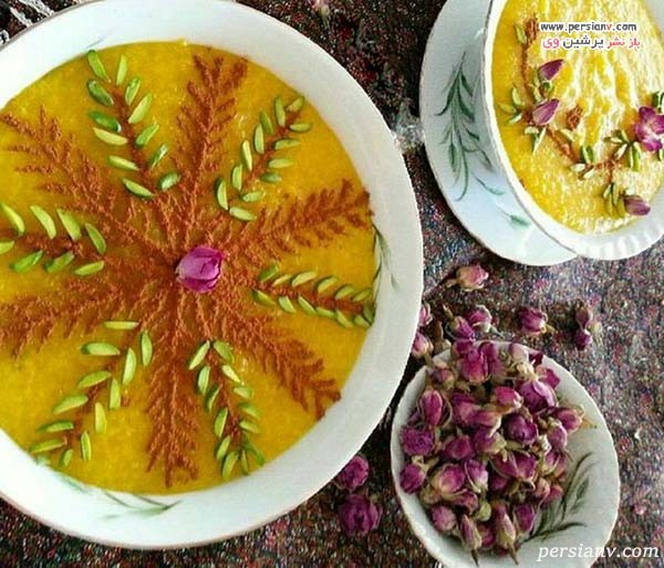 تزیین شله زرد با دارچین
