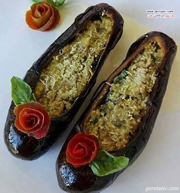 تزیین کشک بادمجان به شکل کفش تزیین کشک بادمجان