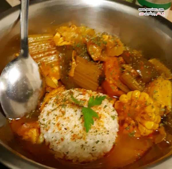 خوراک مرغ برزیلی با کرفس و گشنیز طرز تهیه خورشت مرغ