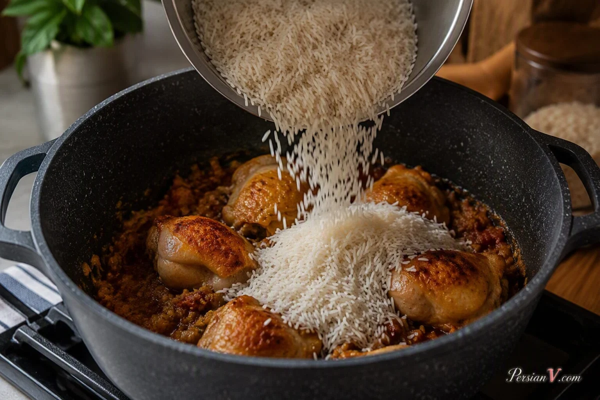 مرغ و برنج با ران مرغ