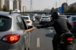 لحظه‌ای که ترافیک بزرگراه امام علی را شوکه کرد؛ سرقت موبایل مقابل چشم شهروندان