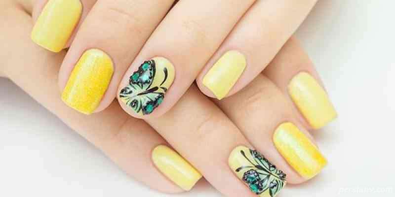طرح های زیبا و متفاوت ناخن به رنگ زرد