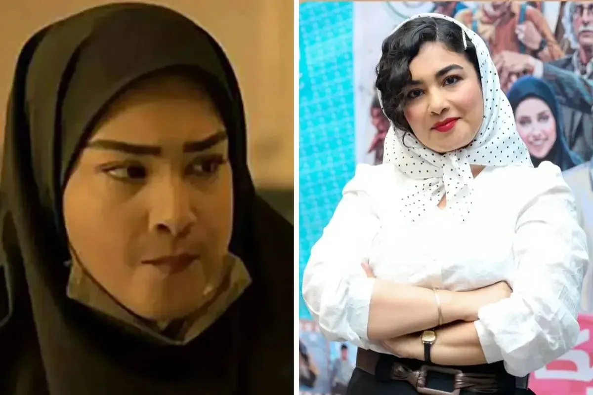 فرشته گلچین در نقش گوهر و در یک رویداد هنری دو تصویر فرشته گلچین؛ در نقش گوهر امینی با مقنعه و در مراسم با روسری سفید