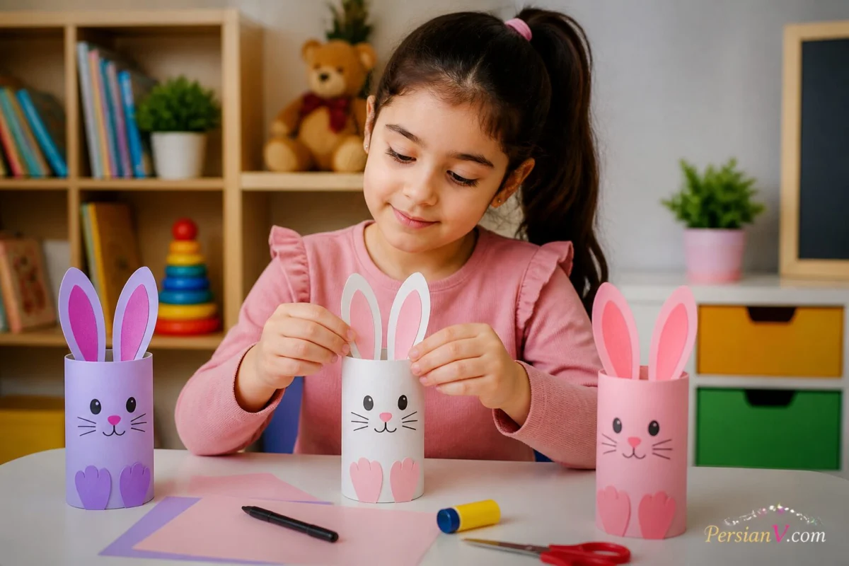کاردستی خرگوش با رول دستمال کاغذی