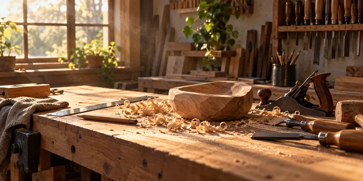 یادگیری مهارت در کارگاه میز ابزار و کار چوبی نیمهتمام برای تعبیر خواب کارآموزی