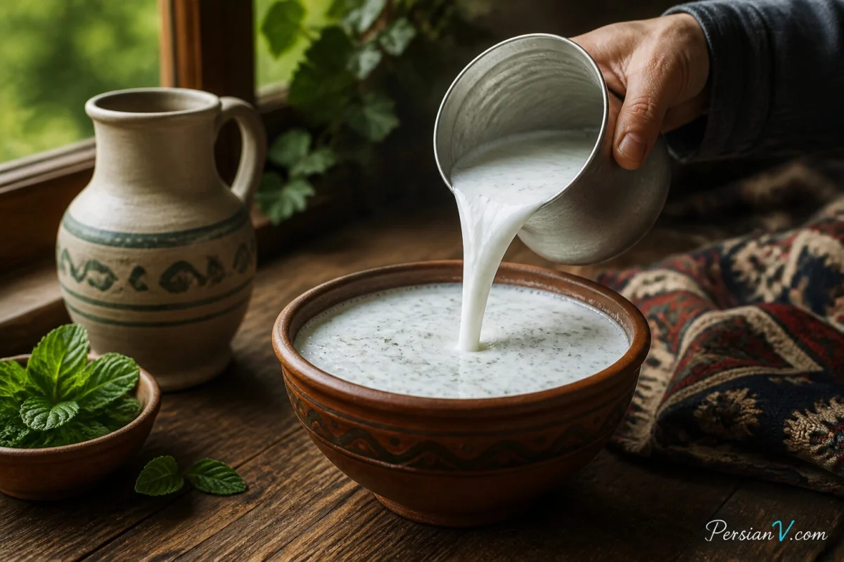 تعبیر خواب دوغ خنک و نوشیدن آن لیوان دوغ خنک کنار پارچ سفالی روی سفره ایرانی