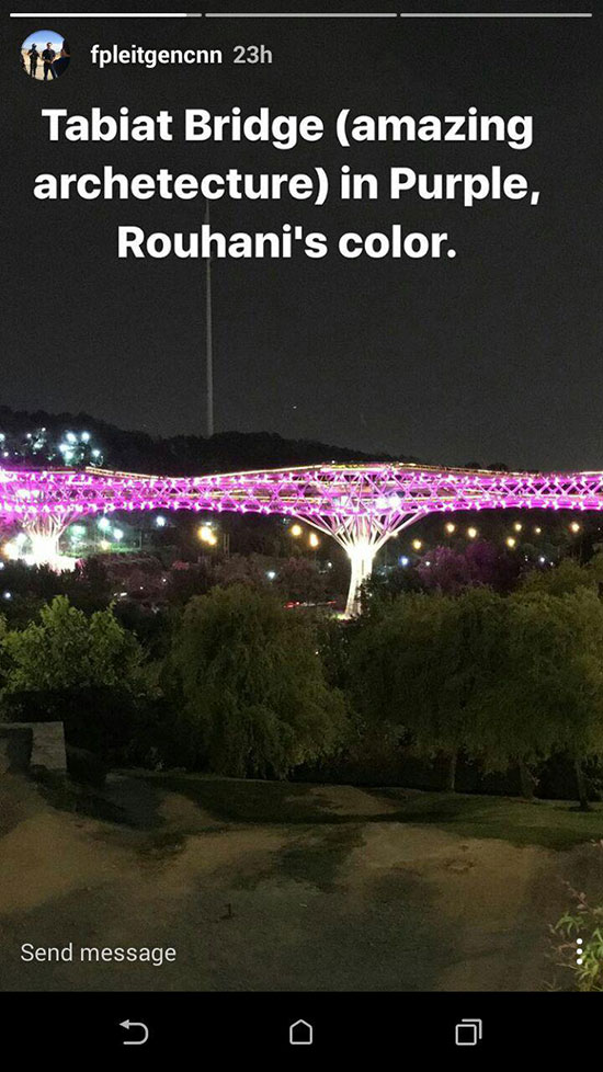 پل طبیعت تهران هم بنفش شد! پل طبیعت به رنگ بنفش