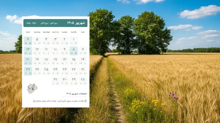 تقویم شهریور ۱۴۰۵؛ تعطیلی‌ها و مهم‌ترین مناسبت‌های ماه پایانی تابستان