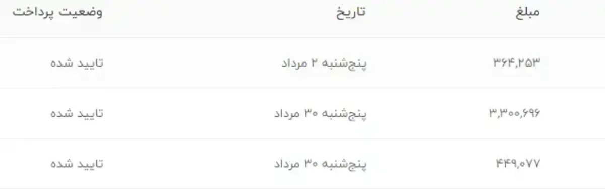 نمایش زمان دقیق واریز و وضعیت پرداخت در تاریخچه