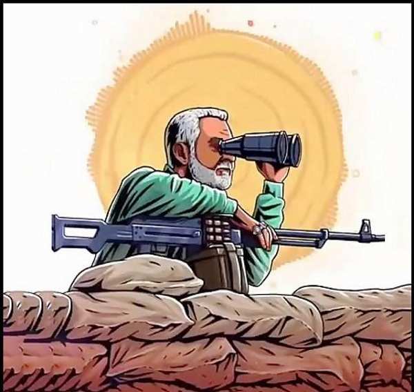نقاشی سردار سلیمانی در جنگ