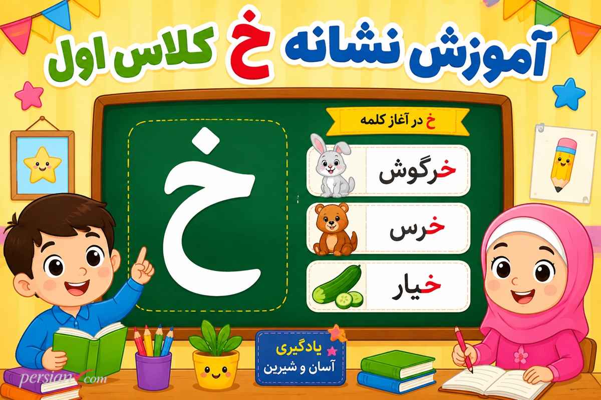 آموزش نشانه خ کلاس اول ؛ یادگیری خ غیر آخر و خ آخر با داستان و کلمات تصویری