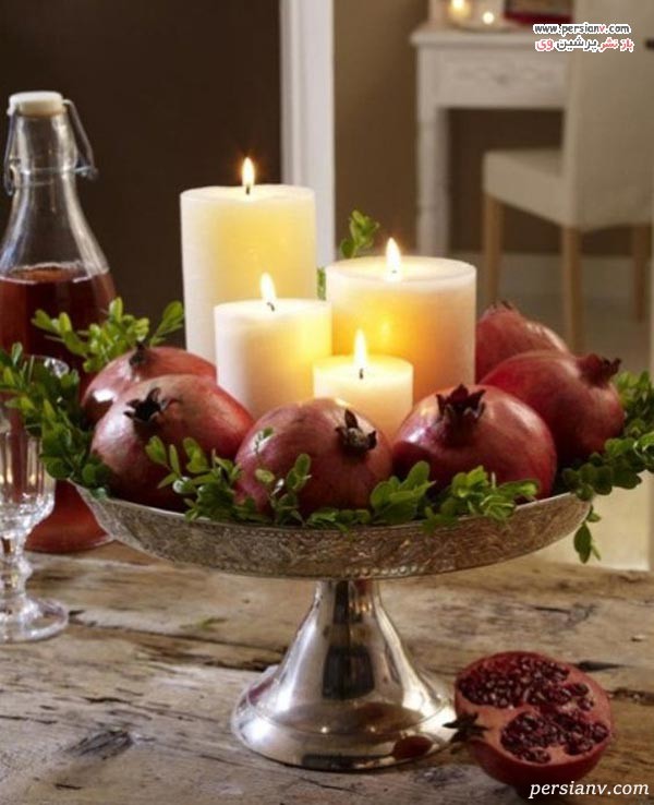 تزین با انار و شمع جدیدترین تزیینات شب یلدا
