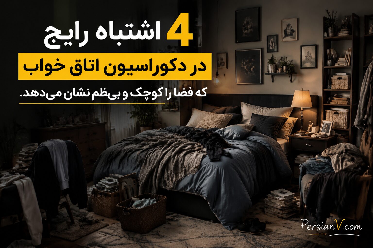 ۴ اشتباه رایج در دکوراسیون اتاق خواب که فضا را کوچک و بینظم نشان میدهد + راهکار ۴ اشتباه رایج در دکوراسیون اتاق خواب که فضا را کوچک و بینظم نشان میدهد + راهکار