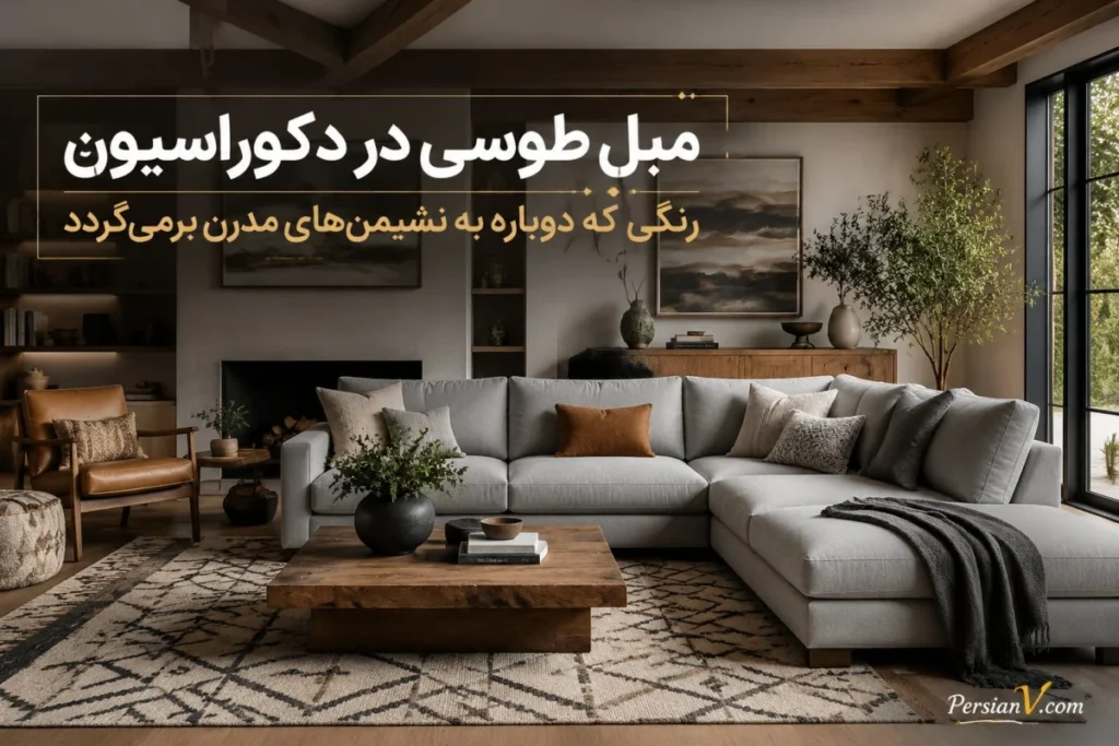 مبل طوسی دوباره مد شد؟ این دکوراسیون نشان می‌دهد خاکستری هنوز تمام نشده است